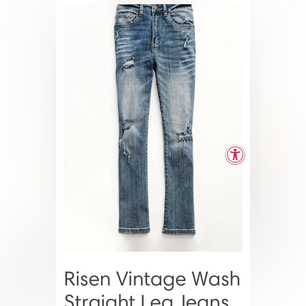 Like New Risen High Rise Straight Leg Distressed Jeans